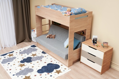 Двухъярусная кровать с диван-кроватью серый / дуб сонома