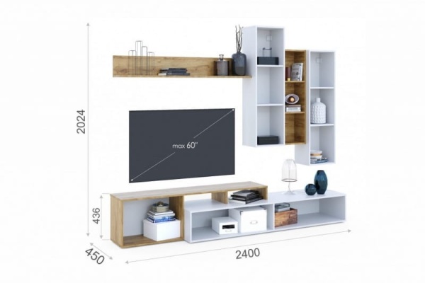 Стенка "Нева-1" Дуб Золотой/Белый